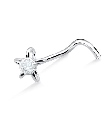 Ribbon Flower Silver Curved Nose Stud NSKB-704